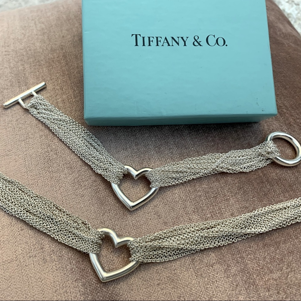 Tiffany & Co Sterling Silver Multi Strand Open Heart Mesh Bracelet & Necklace
